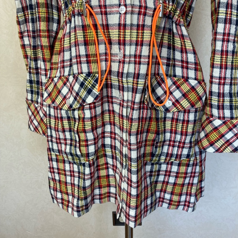 Veronica Beard Corinne  Plaid Button-Up Shirt Dress Gray Yellow Red Size 4 - Picture 6 of 14